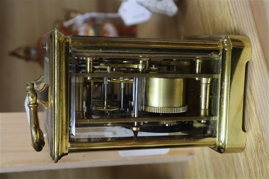 A brass cased hour repeating carriage clock height 13cm